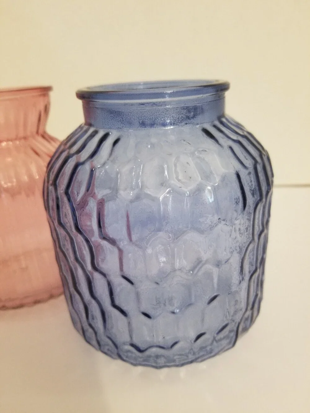 Patriotic American Textured Glass Flower Vases muted Clear Red White Flag Colors
